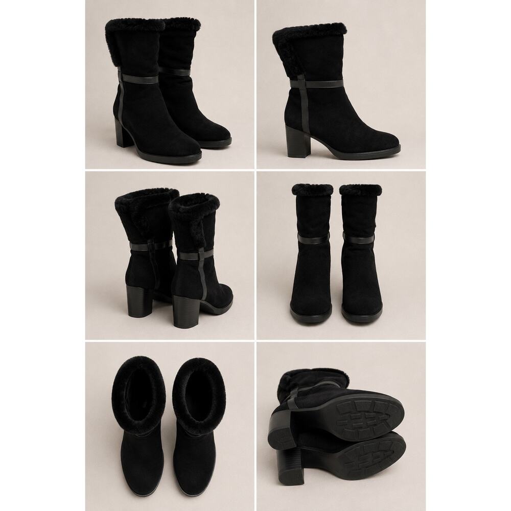 Aquatalia Isolda Suede Shearling Booties – Black – Size 7 - Picture 2 of 3